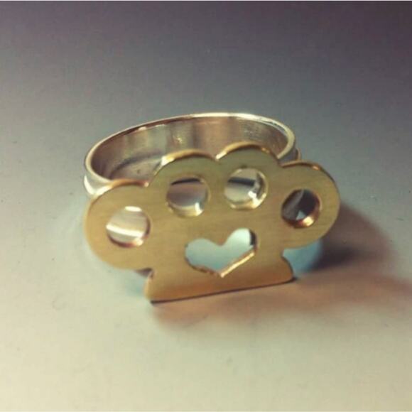 Handmade Jewelry - Handmade Brass & Argentium Silver "Brass Knuckle" Ring, size 7.25